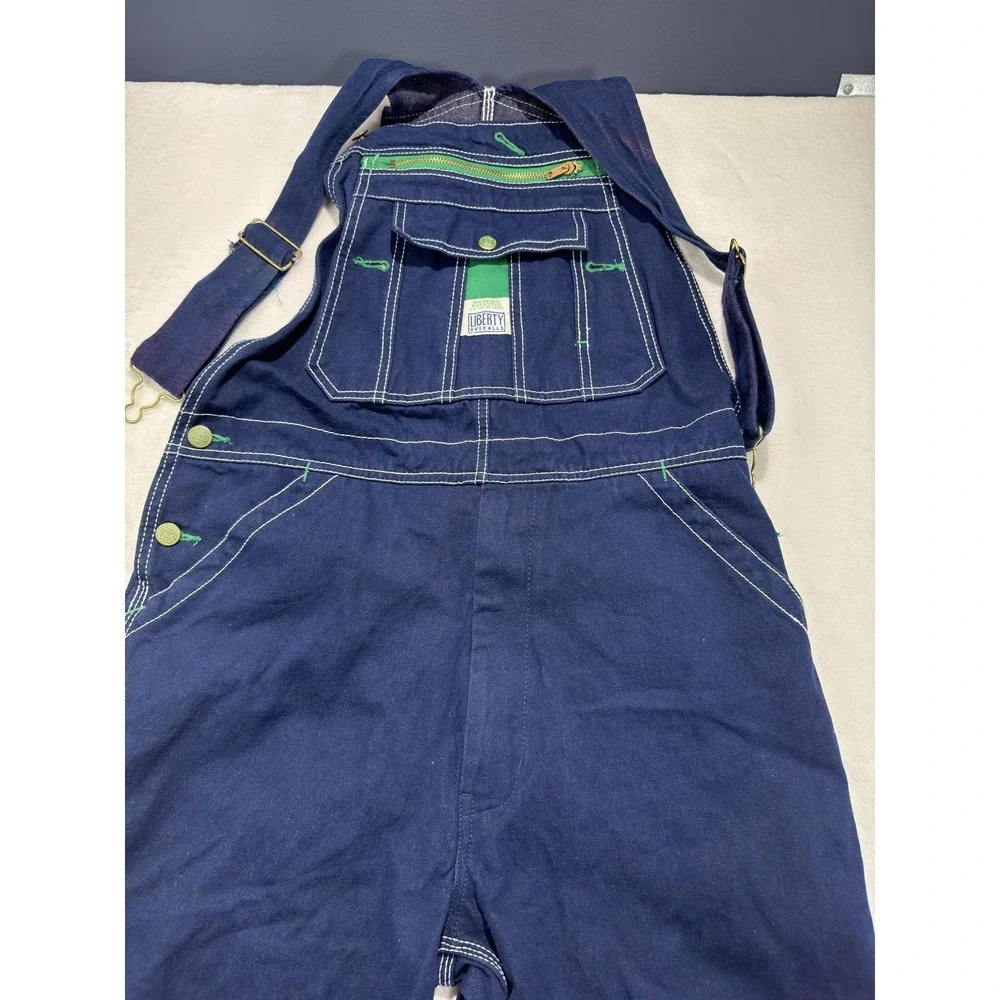 Liberty Overalls Mens 34x30 Blue Denim Bib Workwear Cotton Relaxed Fit Pockets